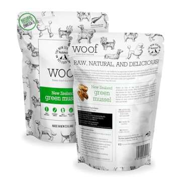 The New Zealand Natural Pet Food Co. WOOF Freeze Dried Dog Treats - New Zealand Green Mussels, High Protein, Dog Treats, Small Dogs and Dog Treats for Large Dog, Natural, Topper or Dog Treat, 1.76 oz