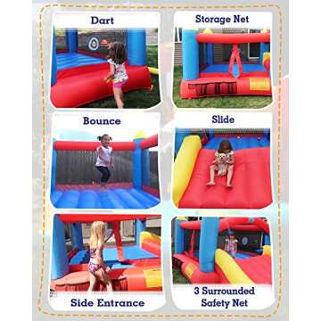 Action Air Bounce House, Inflatable Bouncer with Air Blower, Jumping Castle with Slide, Family Backyard Bouncy Castle, Durable Sewn with Extra Thick Material, Idea for Kids