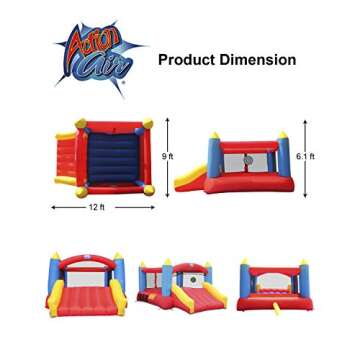 Action Air Bounce House, Inflatable Bouncer with Air Blower, Jumping Castle with Slide, Family Backyard Bouncy Castle, Durable Sewn with Extra Thick Material, Idea for Kids