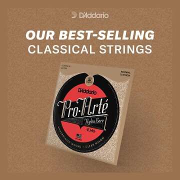 D'Addario EJ45 Pro-Arte Nylon Classical Guitar Strings, Normal Tension – Nylon Core Basses, Laser Selected Trebles - Offers Balance of Volume and Comfortable Resistance – 1 Set