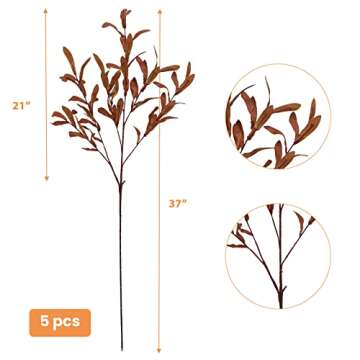 SNAIL GARDEN 5Pcs Fall Artificial Olive Leaves, 37" Long Stems Silk Greenery Autumn Eucalyptus Leaves Fake Plant Spray for Home Tall Vase Halloween Indoor Outdoor Table Centerpiece Fireplace Decor