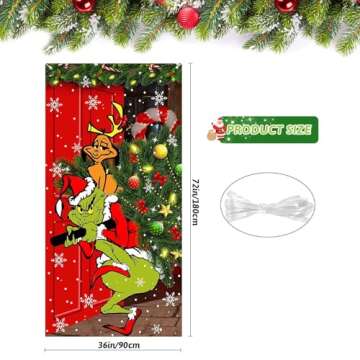 Fabelly 6x3 FT Grinch Christmas Door Cover - Festive Holiday Décor