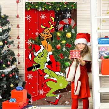 Grinch Christmas Door Cover - Festive Holiday Decoration