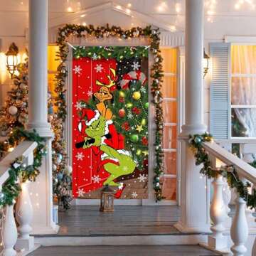 Grinch Christmas Door Cover - Festive Holiday Decoration