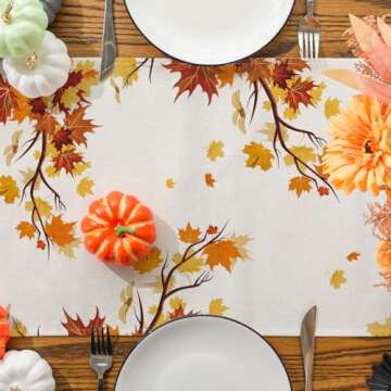 Siilues Fall Table Runner, Cow Pumpkin Watercolor Fall Runner for Table Fall Decorations Seasonal Fall Thanksgiving Holiday Decor for Indoor Outdoor Dining Table Decorations (13'' x 72'')