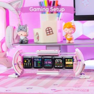 Divoom Times Gate - Cute Gaming Digital Clock with Smart App-Controlled, Support Weather Forecast, Stock Market/Exchange Rate, Social Media, Pixel Art Display for Gamers & Home Office Decor (Pink)