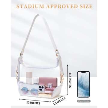 Vorspack Stadium Approved Clear Purse - Women's Crossbody Bag with Adjustable Strap for Sports Events, Concerts & College - White