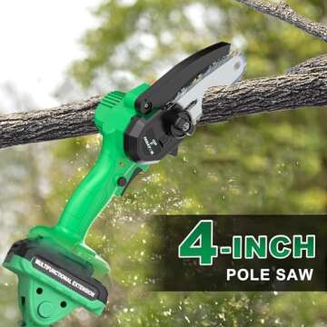 Tegatok 2-in-1 Cordless Pole Saw 4 Inch Mini Chainsaw, Electric Pole Chainsaw with 2 Batteries, Pole Saw Battery Powered with 5.5ft Extension Rod, Multifunctional Pole Saws for Tree Trimming