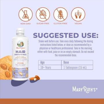 MaryRuth Organics Women's Hair Growth MAX Liposomal | With Lustriva® Biotin 10000mcg Pumpkin Seed Oil| Thicker Hair | Hair Care | Wrinkles, Fine Lines, Skin Care | Ages 18 | 15.22 Fl Oz