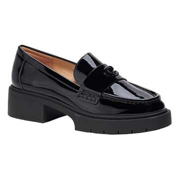 COACH Women's Flats Leah Loafer in Patent Leather, Color Black Patent, Size 7