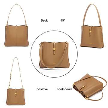 Cnoles Women Genuine Leather Designer Tote Bags Purses And Handbags For Women Fashion Ladies Top Handle Shoulder Satchel Bag Light Brown