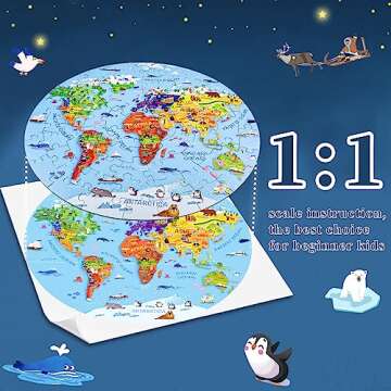 DIGOBAY World Map Jigsaw Puzzle for Kids 4-8, 70 Piece Large Round Floor Puzzles for Kids Ages Toddler Puzzle Globe Geography Games Educational Toys Birthday for Children