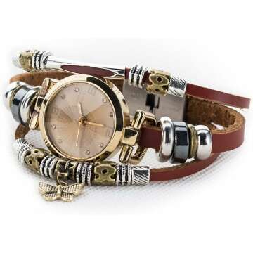 Stylish Butterfly Charm Women's Leather Bracelet Watch - Gift Ready