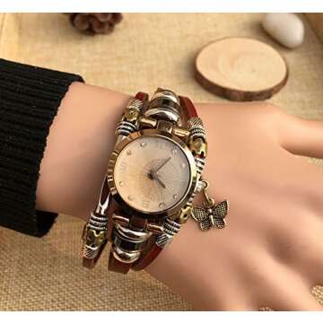 Butterfly Charm Women's Leather Bracelet Watch