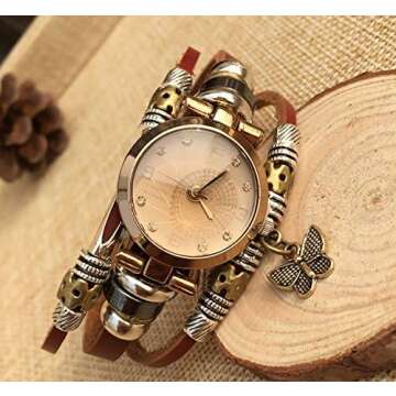 Butterfly Charm Women's Leather Bracelet Watch