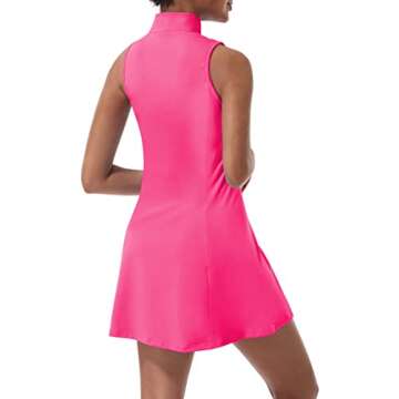 Tennis Dress for Women, Tennis Golf Dresses with Built in Shorts and Pockets for Sleeveless Workout Athletic Dresses Rose Red