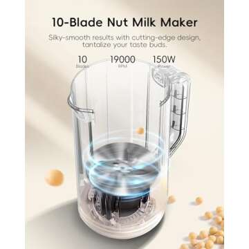 Nut Milk Maker Machine 34oz, Multi-Function Cow Milk Maker, Soy Milk Maker with 10 Blades for Homemade Plant-Based Milk, Oat, Soy, Cow and Dairy Free Beverages with 12 Hours Timer/Auto-clean