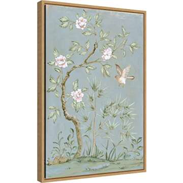 Amanti Art Framed Canvas Wall Art 23x16 Spring Flower Mural II Blue by Julia Purinton, Framed Wall Art Canvas, Flowers Artwork, Modern Contemporary Decor, Medium Painting for Living Room, Bedroom