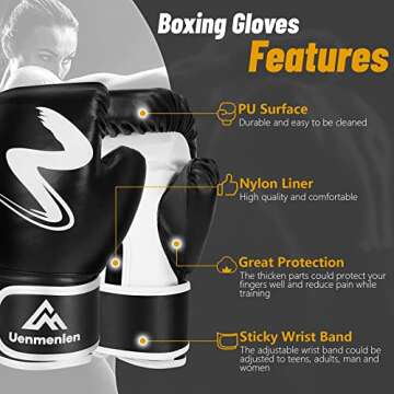 Boxing Gloves,Boxing Gloves Men Women,Kickboxing Training Gloves Heavy Bag Gloves Punching Gloves Leather Sparring Gloves for Boxing, Kickboxing, Muay Thai, MMA for Adults/Teens/Men/Women