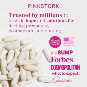 Pink Stork Prenatal Probiotics for Women with Vitamin B6 and Prebiotics - Morning Sickness, Gut Microbiome, and Immune Support - Pregnancy Probiotic - Pregnancy Must Haves, 30 Capsules