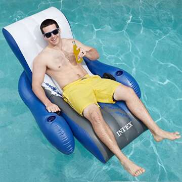 Intex Inflatable Lounge Pool Recliner Lounger Chair with Cup Holders