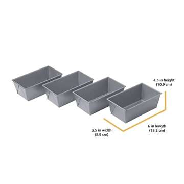 Chicago Metallic Commercial II Non-Stick Mini Loaf Pans, 5-3/4 by 3-1/4 by 2-1/4-Inch, Gray , 4 Count (Pack of 1)