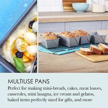 Chicago Metallic Commercial II Non-Stick Mini Loaf Pans, 5-3/4 by 3-1/4 by 2-1/4-Inch, Gray , 4 Count (Pack of 1)