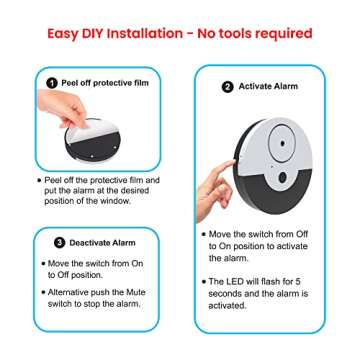 CATSONIC Premium Window Alarm Device Set - Extra Loud 130dB Alarm & Vibration Sensors - Universal Compatibility & Easy Installation - Great for Home, Office & RV Security (6 Set Black)