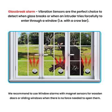 CATSONIC Premium Window Alarm Device Set - Extra Loud 130dB Alarm & Vibration Sensors - Universal Compatibility & Easy Installation - Great for Home, Office & RV Security (6 Set Black)