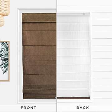 CHICOLOGY - RMBC3464 Cordless Roman Shades Cross-Hatched Modern Fabric Cascade Window Blind Treatment, 34"W X 64"H, Belgian Chocolate (Privacy & Light Filtering)