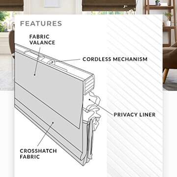 CHICOLOGY - RMBC3464 Cordless Roman Shades Cross-Hatched Modern Fabric Cascade Window Blind Treatment, 34"W X 64"H, Belgian Chocolate (Privacy & Light Filtering)