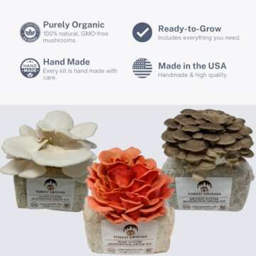 Forest Origins Specialty Trio Oyster Mushroom Grow Kit 3-Pack Variety - Beginner Friendly & Easy to Use, Grows in 10 Days | Handmade in California, USA | Top Gardening Gift, Holiday Gift & Unique Gift