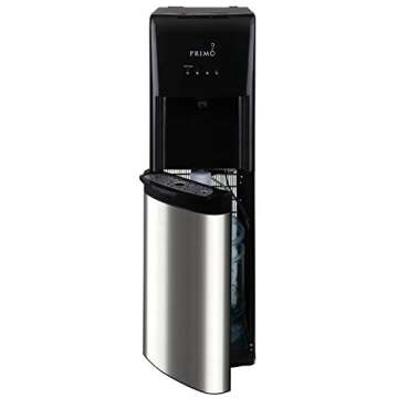 Primo Bottom-Loading Self-Sanitizing Water Dispenser, 3 Temp (Hot-Cool-Cold) Water Cooler Water Dispenser for 5 Gallon Bottle w/Child Safety Lock, Black and Stainless Steel