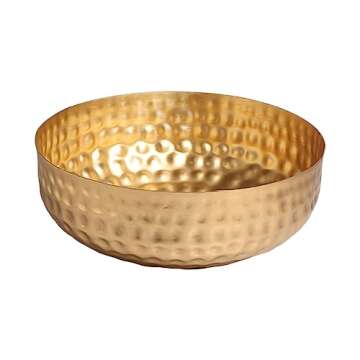 IHI EST. 1986 India Handicrafts 16195 Antiqued Gold Hammered 11 inch Aluminum Decorative Serving Bowl