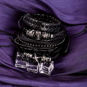 Punk Goth Leather Skull Bracelets for Rock Style