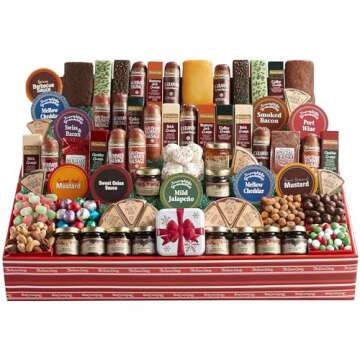 The Swiss Colony 70 All-Time Favorites - Ultimate Assortment of Sausages, Cheese Bars, Spreads, and Wedges, Chocolates, Tortes, Cookies, Coffee, Butter Toffee, and More