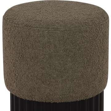 Meridian Furniture 22046Olive Veranda Collection Mid-Century Modern Ottoman/Stool with Rich Olive Green Boucle Fabric, Solid Wood Black Finish Base, 16" W x 16" D x 17" H, Olive