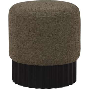 Meridian Furniture 22046Olive Veranda Collection Mid-Century Modern Ottoman/Stool with Rich Olive Green Boucle Fabric, Solid Wood Black Finish Base, 16" W x 16" D x 17" H, Olive