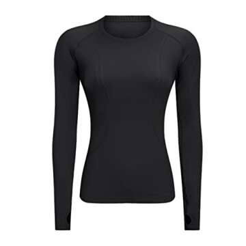 LUYAA Women's Fitted Long Sleeves Workout Top Yoga Sports Running Seamless Breathable Gym Athletic Top Slim Fit Black