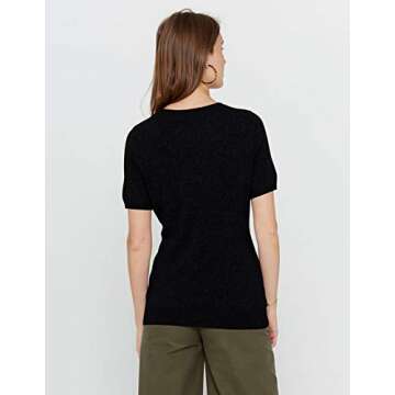 State Cashmere Women’s Essential Short Sleeve Crewneck Sweater 100% Pure Cashmere Classic Tee Pullover (Black, Large)