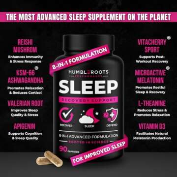 8-IN-1 All-Natural Sleep Aid Supplement for Recovery, Immunity, & Sleep Support | Organic Reishi & Valerian Root | Ashwagandha Root & VitaCherry Sport | Apigenin & L-Theanine | Melatonin & Vitamin D3