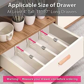 Drawer Dividers Organizer 4 Pack, Adjustable Separators 4" High Expandable from 11-17" for Bedroom, Bathroom, Closet,Clothing, Office, Kitchen Storage, Strong Secure Hold, Foam Ends, Locks in Place