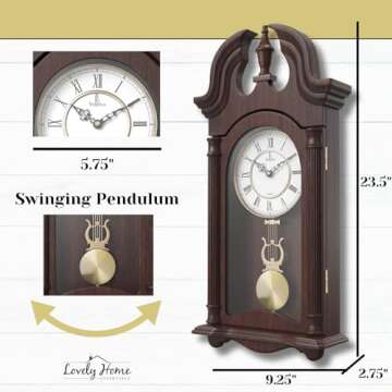 Pendulum Wall Clock Battery Operated - Hanging Grandfather Wall Clock with Pendulum - Quiet, Wood Pendulum Clock - Wooden Pendulum Wall Clock for Living Room Decor, Office & Home Décor Gift 23.5x9