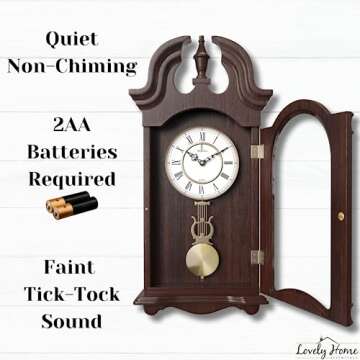 Pendulum Wall Clock Battery Operated - Hanging Grandfather Wall Clock with Pendulum - Quiet, Wood Pendulum Clock - Wooden Pendulum Wall Clock for Living Room Decor, Office & Home Décor Gift 23.5x9