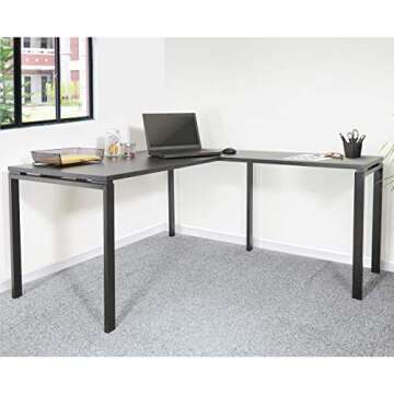 OSP Home Furnishings Prado Home Office 60 x 30 Inch L-Shaped Desk, Black