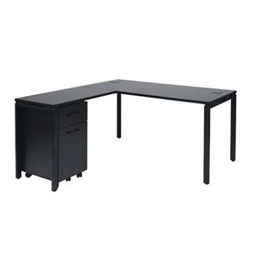 OSP Home Furnishings Prado Home Office 60 x 30 Inch L-Shaped Desk, Black