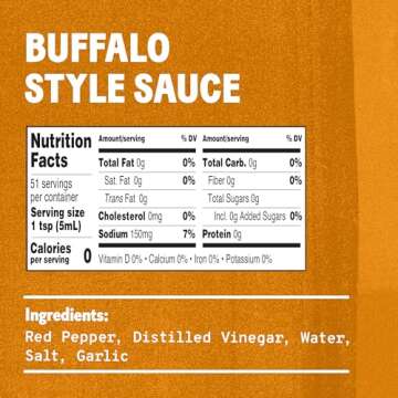 TABASCO® Brand Buffalo Style Sauce, Medium Hot Sauce, Easy-to-Squeeze Bottle, Thick & Tangy, Five Simple Ingredients, Great on Chicken Party Wings & More, 8.6 Fl Oz (Pack of 1)