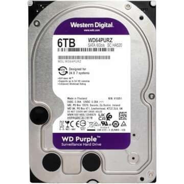 Western Digital 6TB WD Purple Surveillance Internal Hard Drive HDD - SATA 6 Gb/s, 256 MB Cache, 3.5" - WD64PURZ- (Renewed)