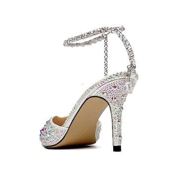 Vertundy Women's High Heel Stiletto Pumps Closed Pointed Toe Ankle Strap Fashion Strappy Sandals Comfortable Party Wedding Dressy Shoes Rhinestones