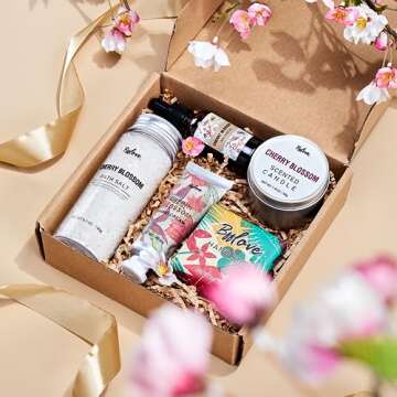 Gifts for Women BFFLOVE Gift Set - 5pcs Cherry Blossom Spa Set with Massage Oil